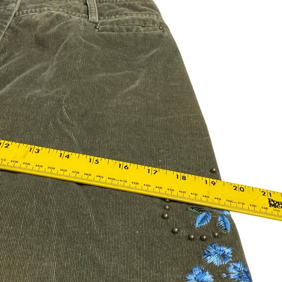 Nine & Co. Olive Corduroy Embroidered Floral A-Line Mini Skirt With Studs Y2K - Picture 13 of 14